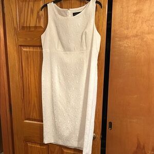 Evan Picone White Floral Textured Midi Dress